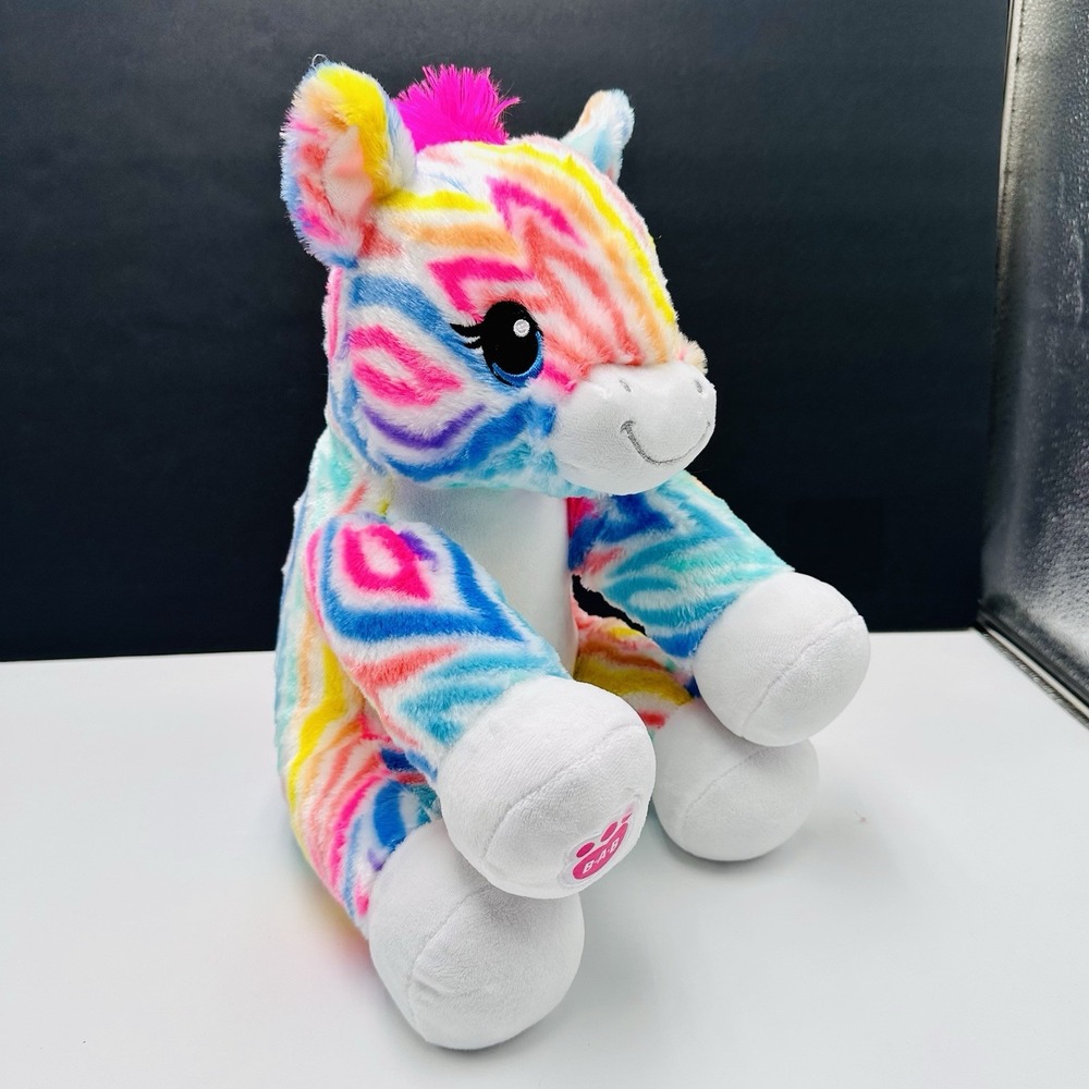 Build-A-Bear Workshop Rainbow Zebra Plush Rainbow Friends Pink Mane 15" BAB